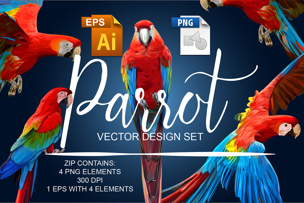 Parrot Vector Design Set, an Animal Illustration by Simple Design