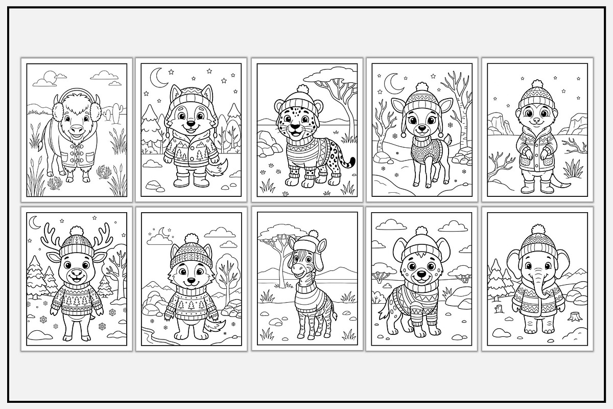 Animals in Winter Coloring Pages, a Seasonal Illustration by Lamia Emad (Photo 3 of 5)
