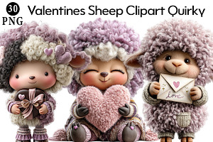 Cute Sheep Clipart Quirky Valentines, an Illustration by Daily.Designs