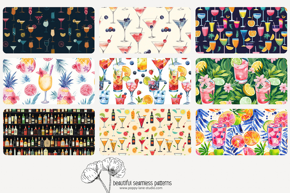 70 cocktails seamless pattern, a Pattern Graphic by Poppy Lane Studio (Photo 6 of 10)