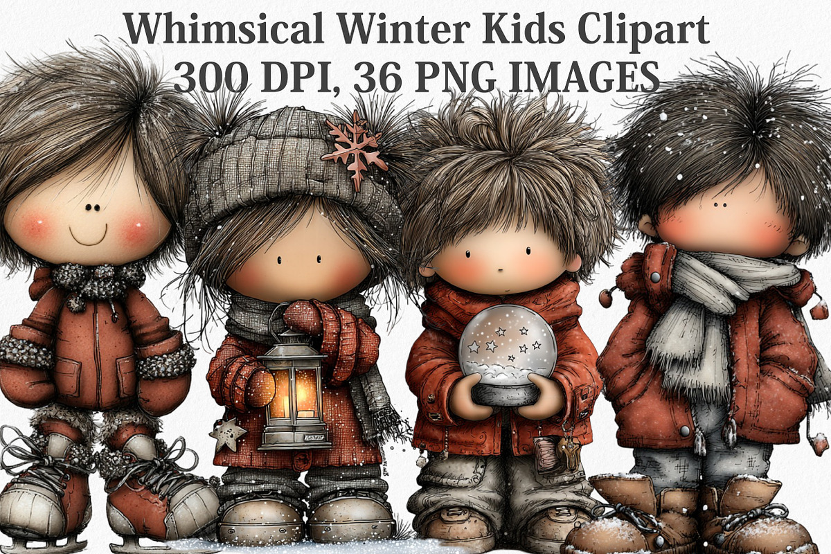 Whimsical Winter Kids Clipart Bundle, an Illustration by Canvas Craft (Photo 1 of 6)