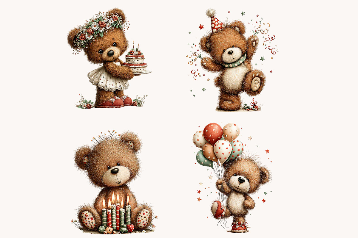 Whimsical Teddy Bear Birthday Clipar, an Illustration by Designworld (Photo 9 of 10)
