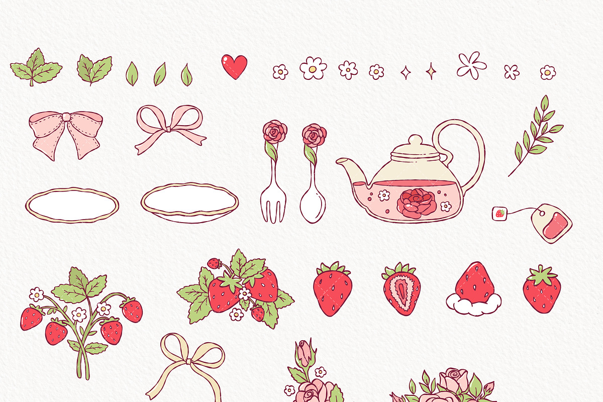 Rococo Strawberry Tea Time Clipart, a Food Illustration by TitaLivingArt (Photo 4 of 9)