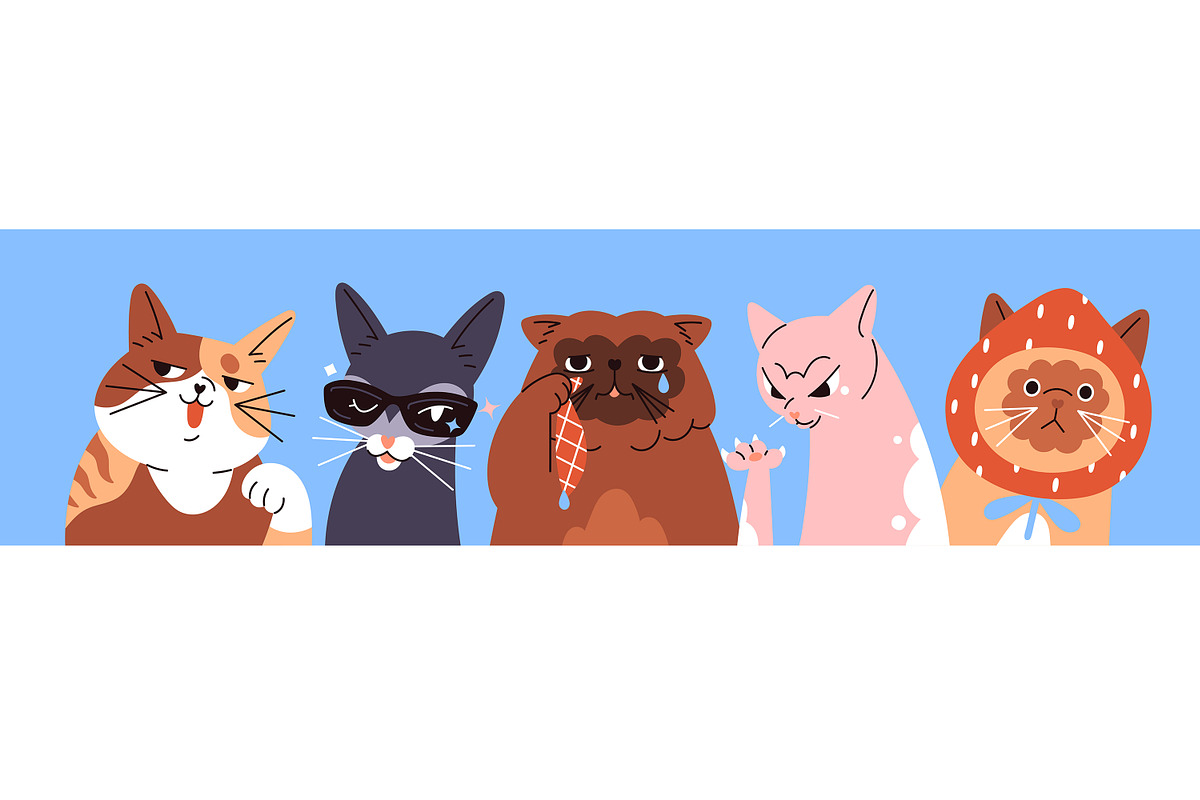 Cute funny cats set, cards, an Animal Illustration by PaperTrident (Photo 2 of 6)