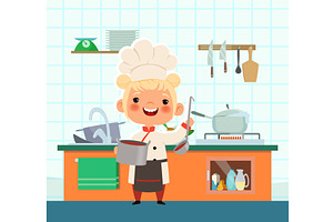 Chef kid. little cute cartoon male, a Food Illustration by Onyx