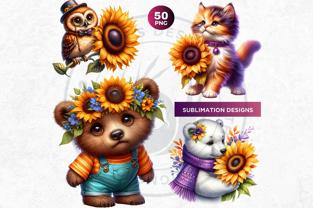 Autumn Animals & Sunflowers PNG, a Seasonal Illustration by ThatsDesignArt (Photo 6 of 10)