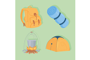 camping cartoon set, an Object Illustration by studiogstock