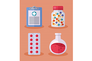 four medical care icons, a Healthcare Illustration by studiogstock