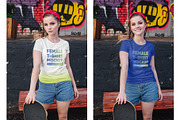 Female T-Shirt in City PSD Mockups, a Shirt Mockup by Hi, Mock-Up! (Thumbnail 4 of 9)