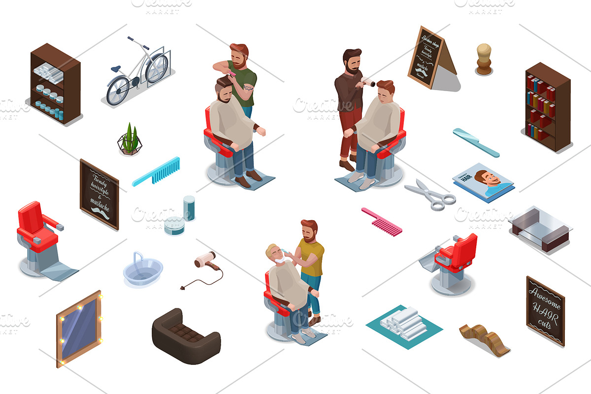 Barbershop isometric constructor, a Graphic by Nadine's illustrations (Photo 5 of 6)