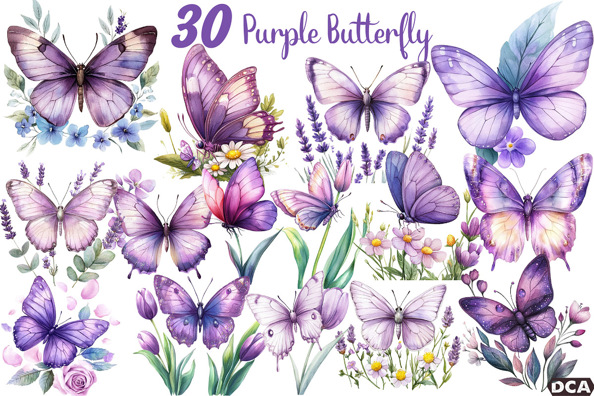 Watercolor Purple Spring Butterfly, an Illustration by DreamCafeArt (Photo 1 of 3)