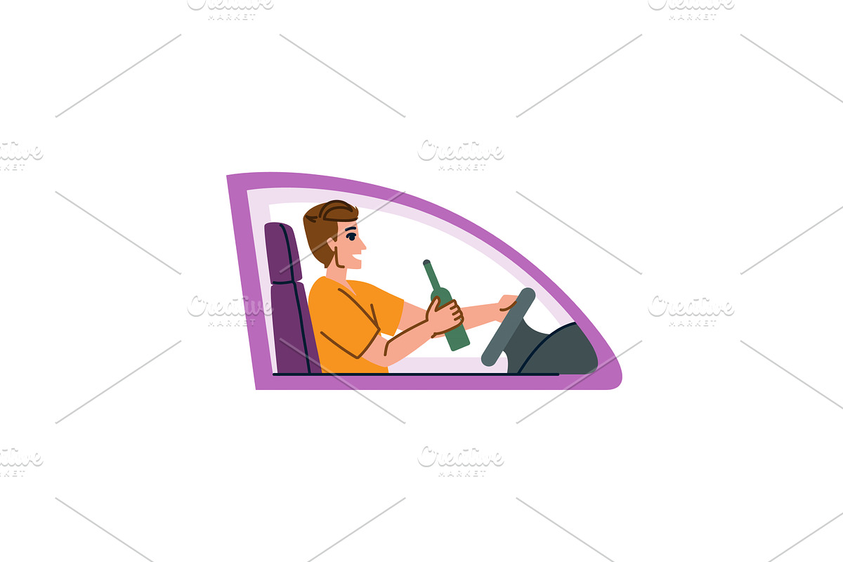 Irresponsible man drinking alcohol, a Transportation Illustration by pikepicture