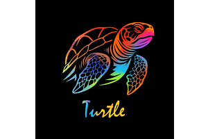 colored turtle on black background, an Animal Illustration by Nenahliadava Design