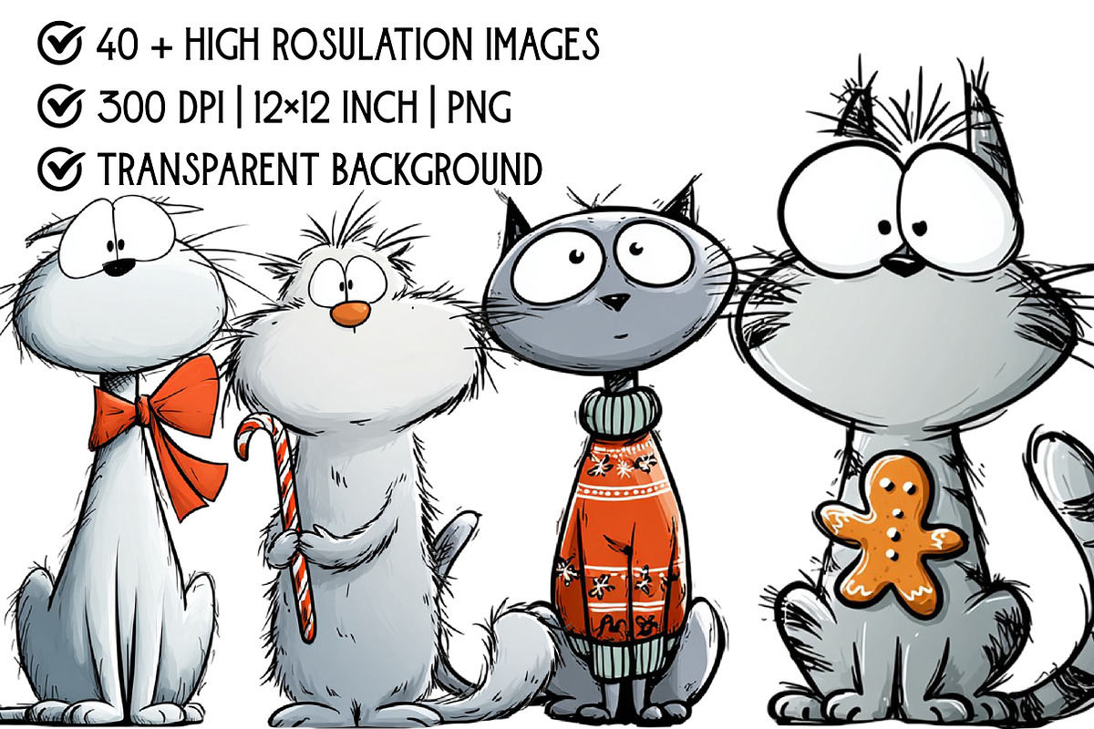 Cute Christmas Cat Clipart, an Illustration by Pixels.Craft (Photo 4 of 6)