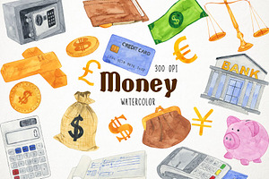 Watercolor Money Clipart