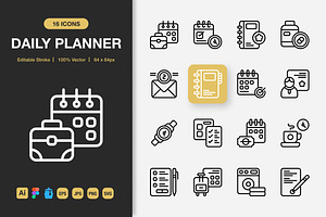 Daily Planner Outline Icons