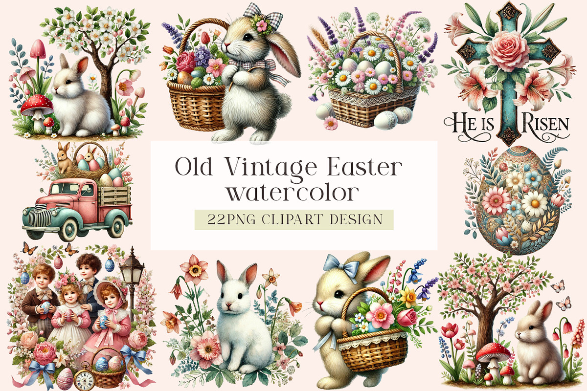 Old Vintage Easter Sublimation Clipa, an Illustration by DreamArtGraphic (Photo 1 of 4)