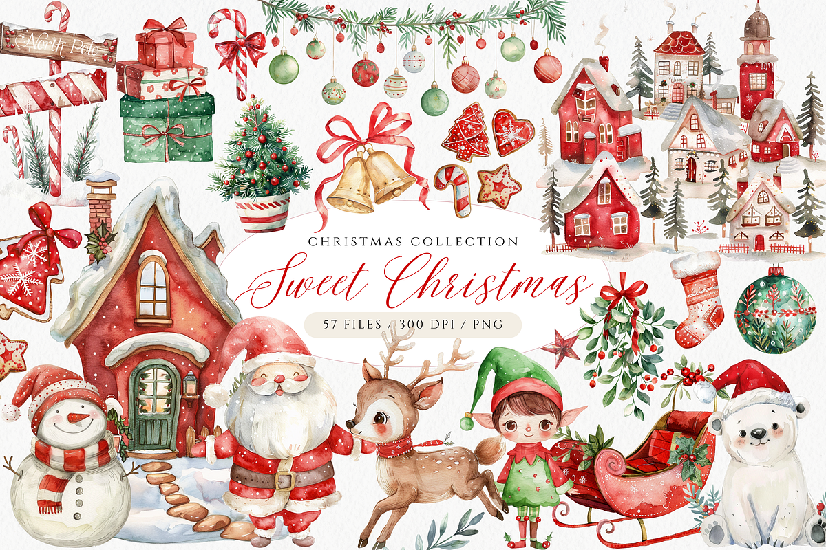 Sweet Christmas Clipart Bundle, a Seasonal Illustration by ClipArtCharm (Photo 1 of 6)