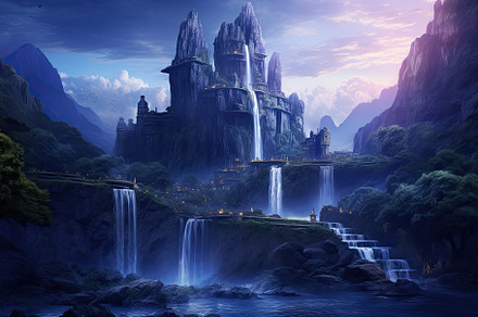 Fantasy landscape with waterfall and, a Photo by Iftikhar Alam