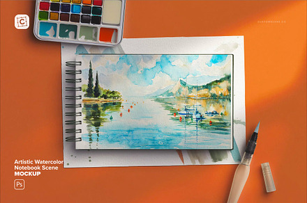 Artistic Watercolor Notebook Scene