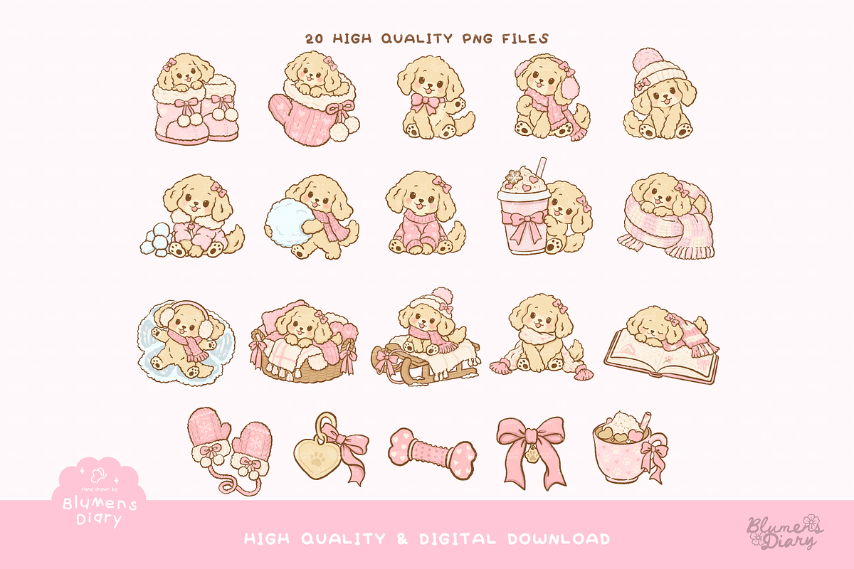 Cozy Winter Golden Puppy Clipart, an Animal Illustration by Blumensdiary (Photo 2 of 6)