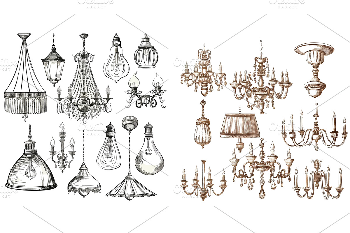 Lamps and chandeliers, hand drawn, an Object Illustration by ZinetroN