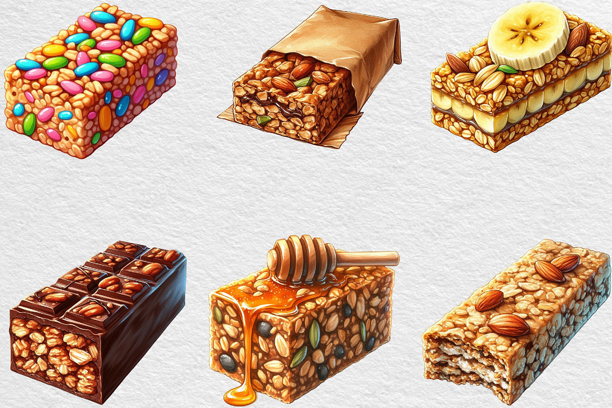 Granola Bar Watercolor Clipart, an Illustration by Black Bird Studio (Photo 3 of 6)