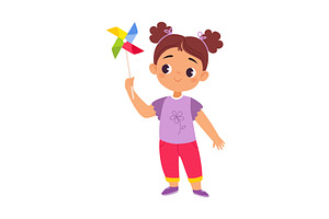 Girl Character Play Hold Pinwheel