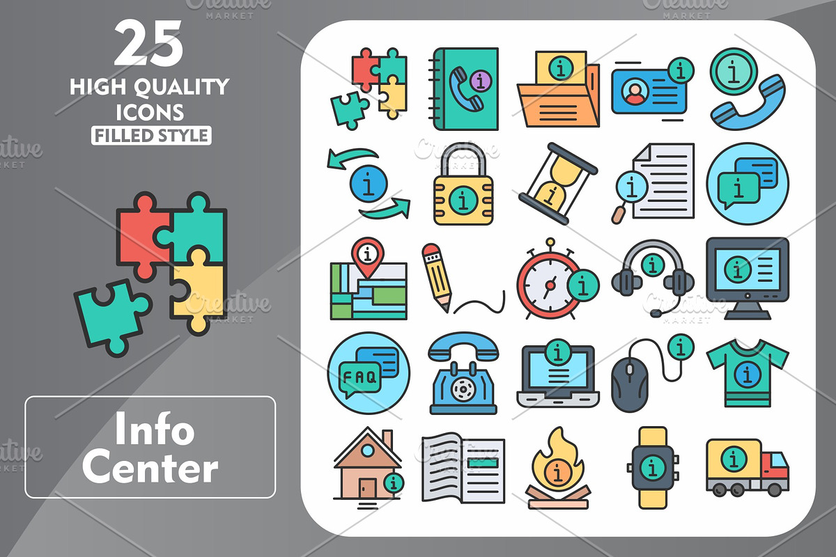 25 Info Center Line Filled Icons, an Icon by Pexelpy