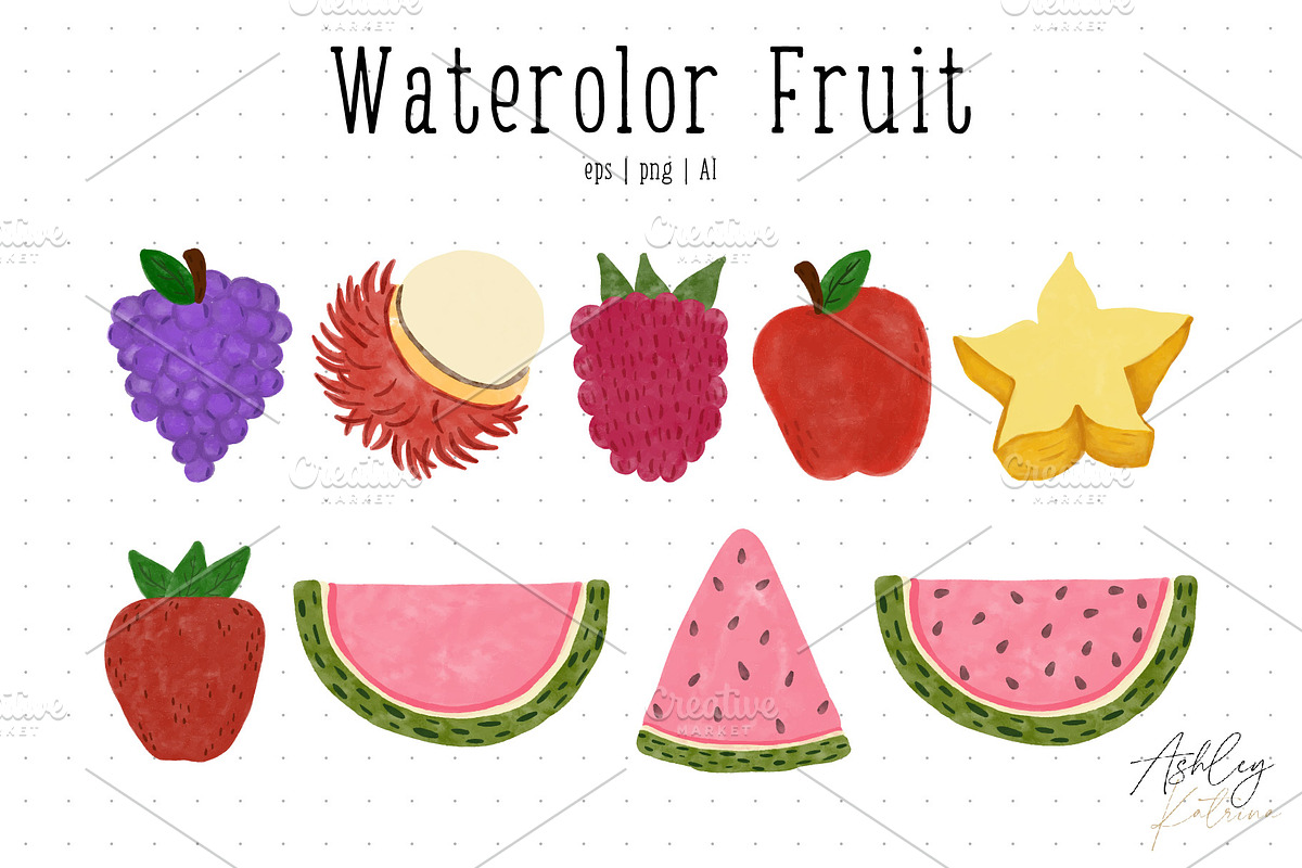 Watercolor Fruit with & without Face, a Food Illustration by Ashley Katrina (Photo 5 of 10)