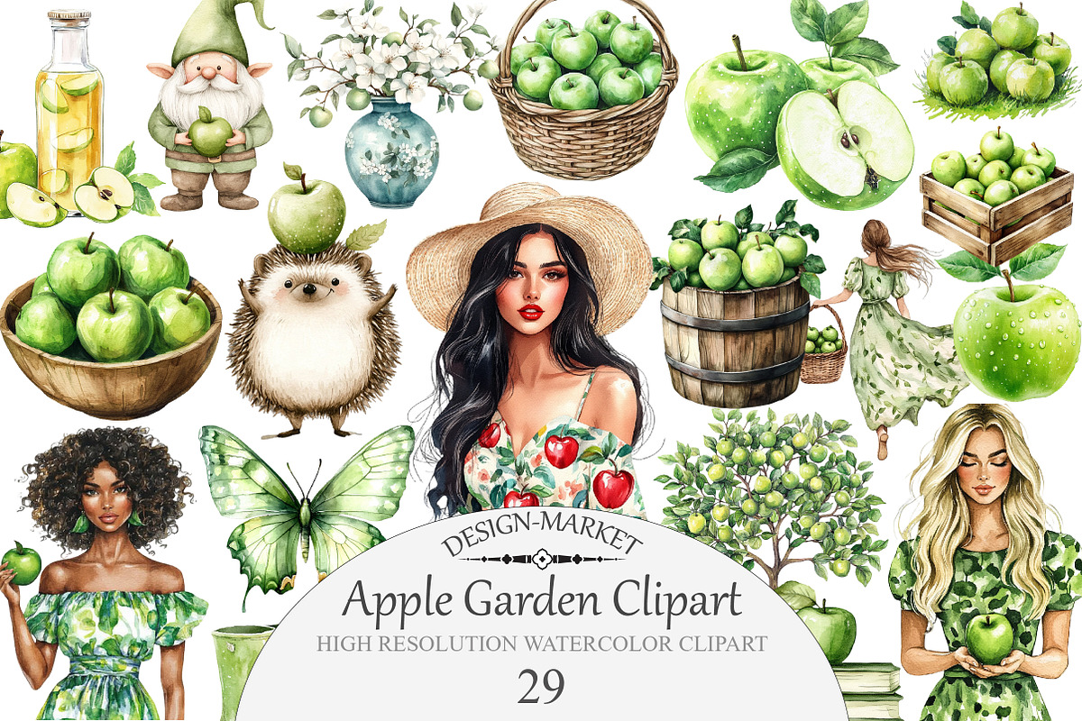 Watercolor Apple Garden Clipart, an Illustration by Design Market (Photo 1 of 4)