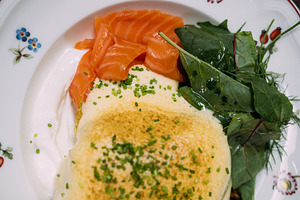Hollandaise sauce breakfast dish appetizing meal, a Food & Drink Photo by Photo Drive Studio