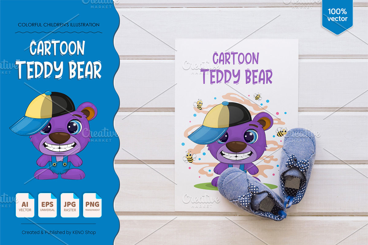Cartoon bear wearing a cap. Tshirt., an Animal Illustration by KENO Mascots (Photo 3 of 6)