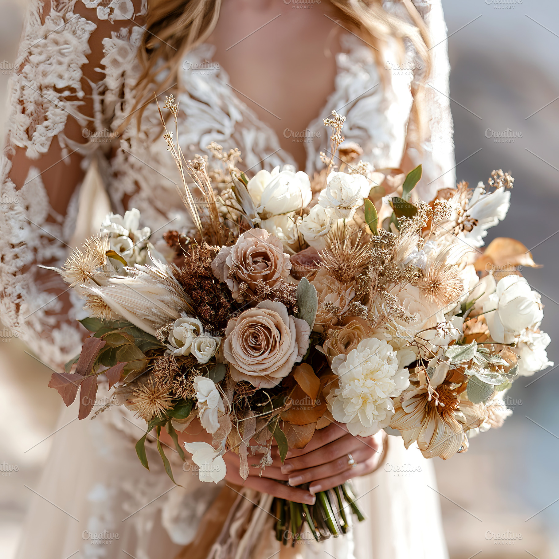 Flowers and Lace Wedding Dress, a Holiday Photo by Ocean Digital Art