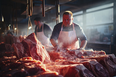 Butchers Working in a Busy Meat Mark, a Food & Drink Photo by Perpis