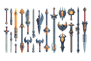 Enchanted swords cartoon vector set, an Object Illustration by Onyx