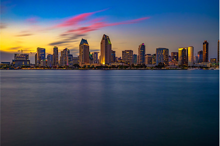 Sunset over San Diego skyline in, an Architecture Photo by Nick Fox