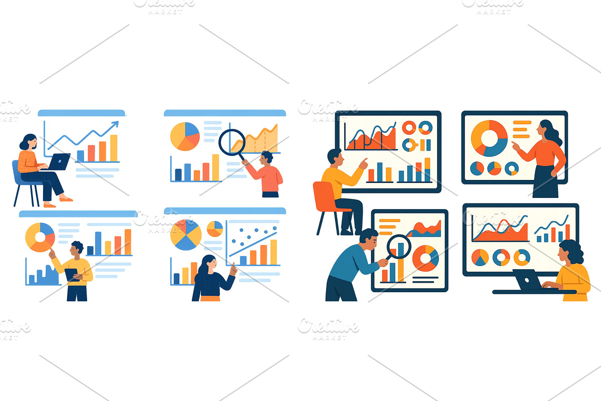 Teams analyzing data trends and, a Person Illustration by ZinetroN