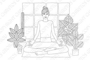Woman Meditating Doing Yoga Pilates, a Person Illustration by Christos Georghiou