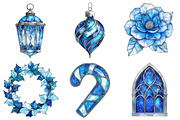 Blue Christmas Stained Glass Bundle, a Seasonal Illustration by CitraGraphics (Thumbnail 3 of 8)