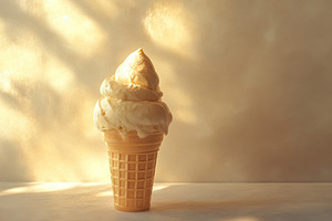 Creamy ice cream cone glistens, a Photo by Pavel_design