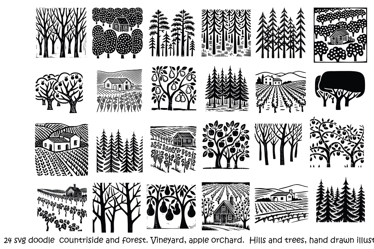 24 svg doodle countriside and forest, a Background Graphic by SketchArtStudio (Photo 1 of 4)