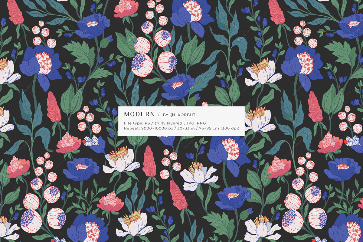 Modern Botanical Pattern and Plants, a Pattern Graphic by likorbut (Photo 2 of 15)