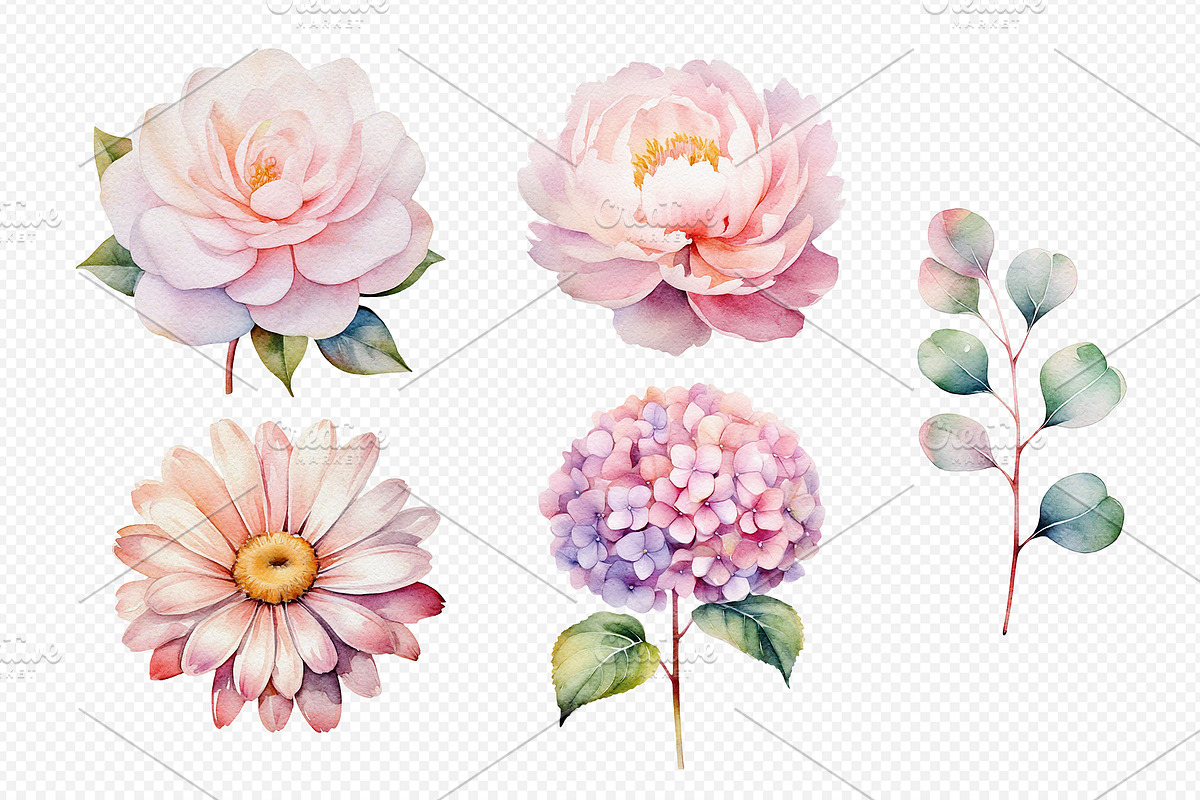 Watercolor flower illustration set., a Decorative Illustration by kaisorn (Photo 3 of 5)