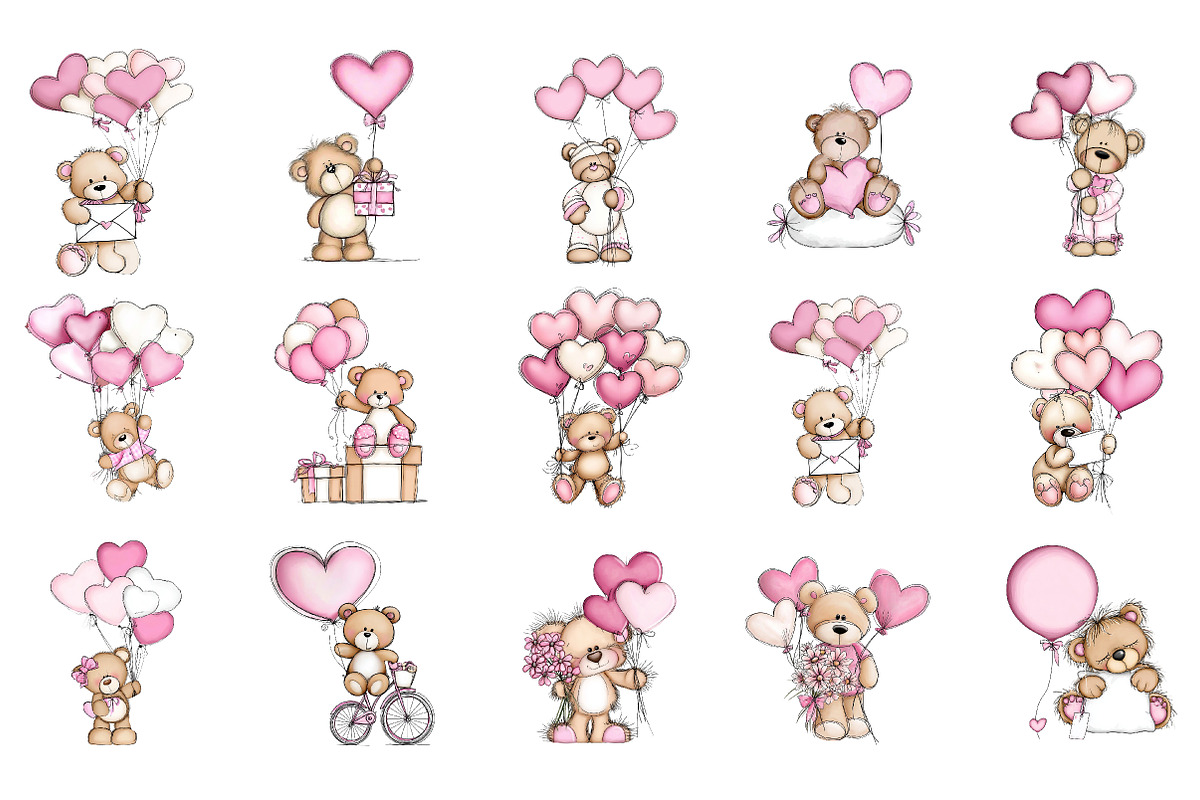 Valentine's Day Teddy Bear Balloons, an Illustration by DreamArtGraphic (Photo 3 of 4)