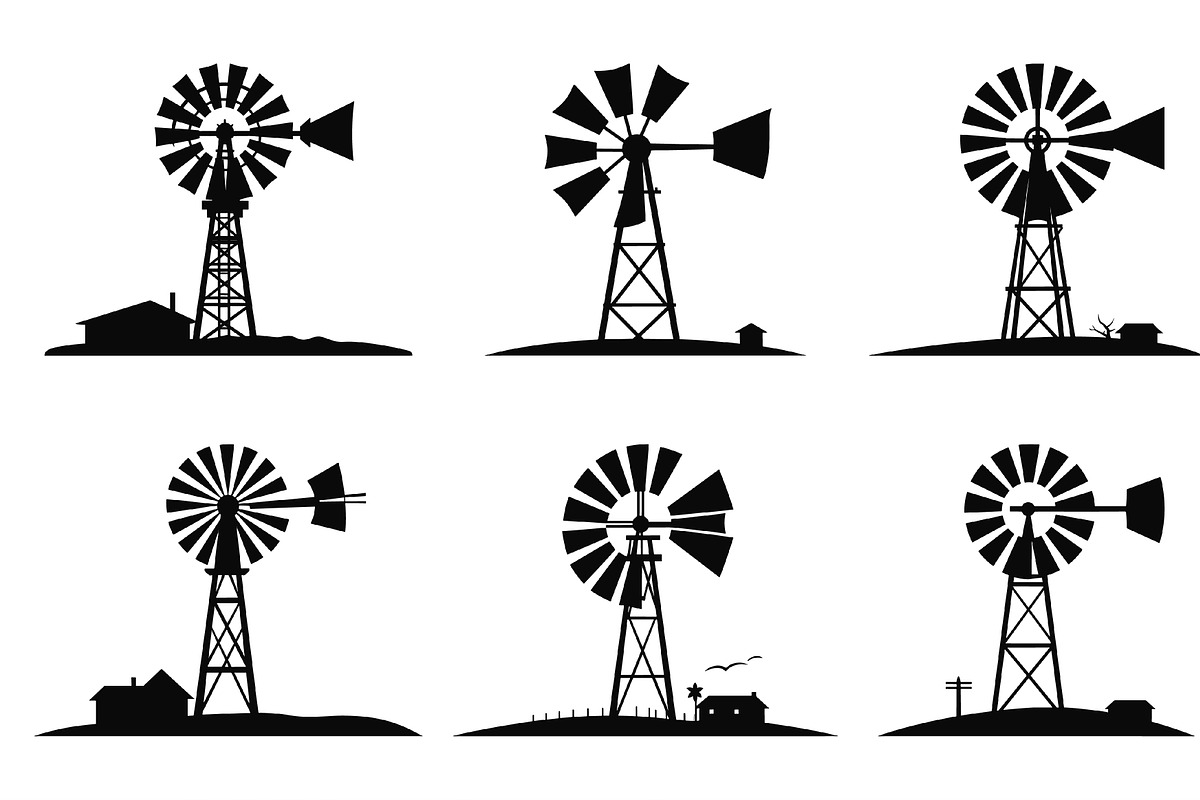Old Farm Windmill Silhouette SVG Set, a Work Illustration by Gfx Expert Team (Photo 3 of 3)
