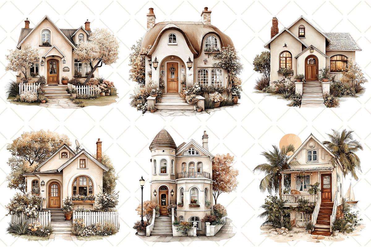Watercolor Houses Clipart, an Illustration by Black Bird Studio (Photo 4 of 5)