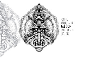 Textured Baboon In Aztec Style