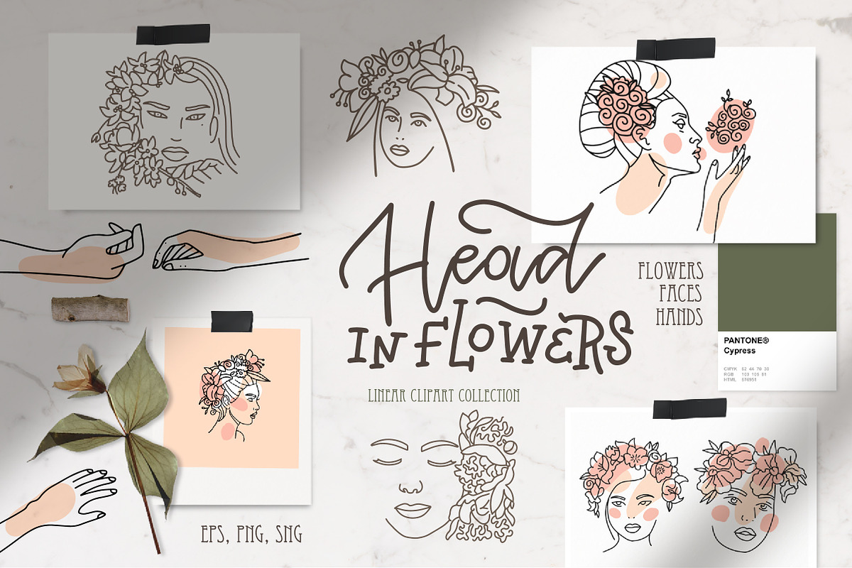 Head in flowers: women faces lineart, a Person Illustration by Lana Sham (Photo 1 of 11)