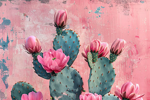 Blooming Cactus Plant Against Vibrant Pink Background